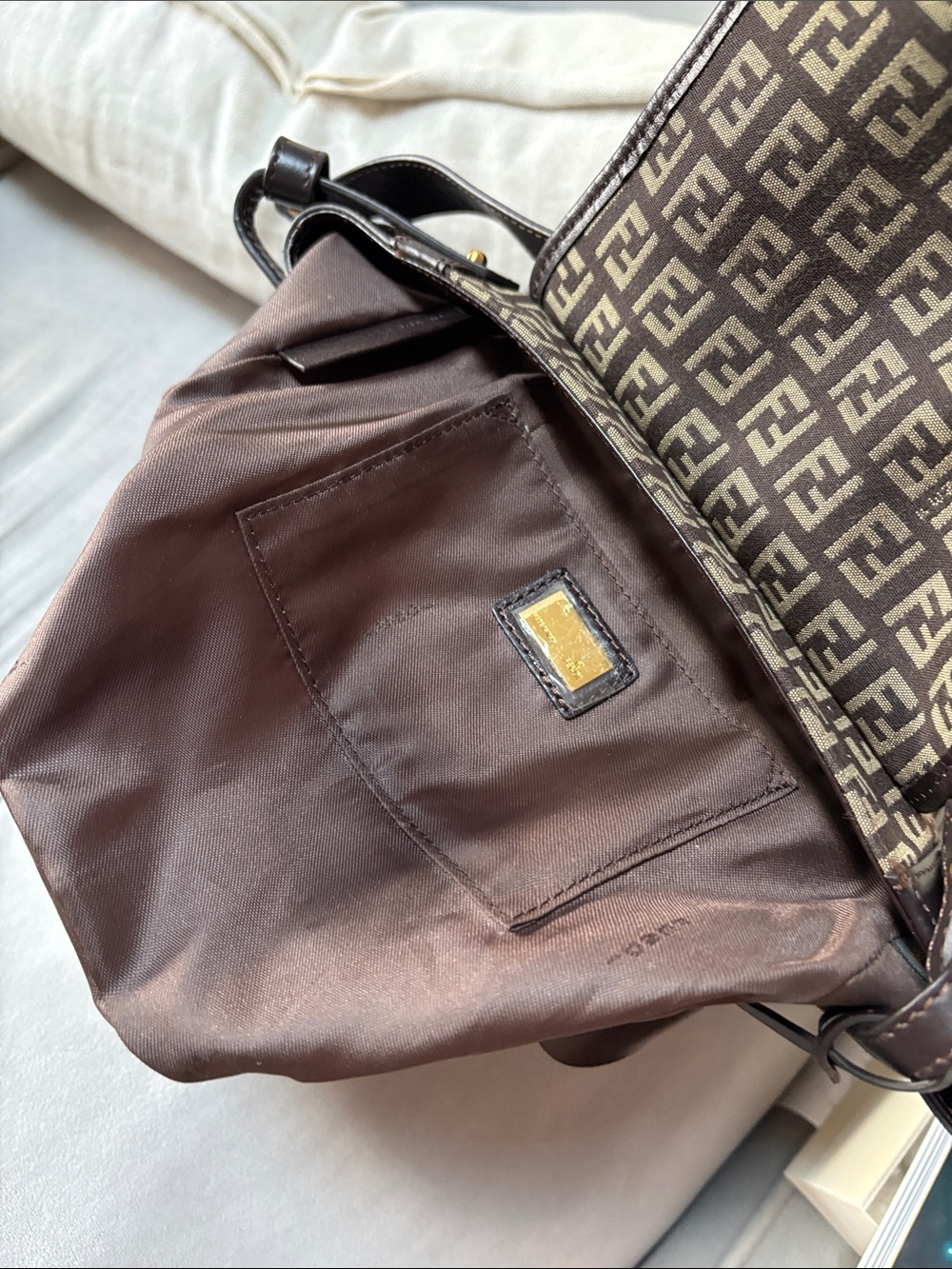 Authentic Fendi Baguette Borsa Grande Zucchino Brown Shoulder Bag Made in Italy - Picture 13 of 15